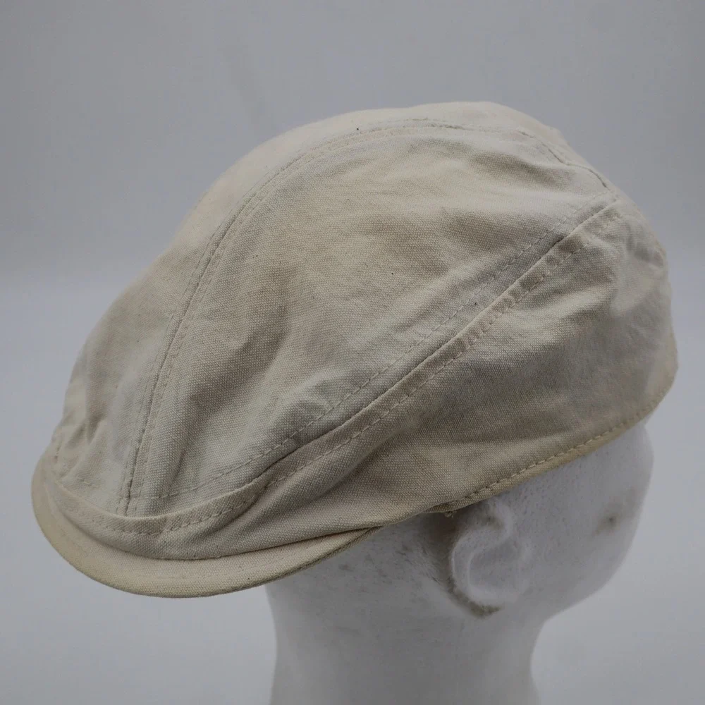 New York Hat Co Flat Cap Mens Womens S/M Cream‎ Cotton Canvas Ivy Newsboy USA